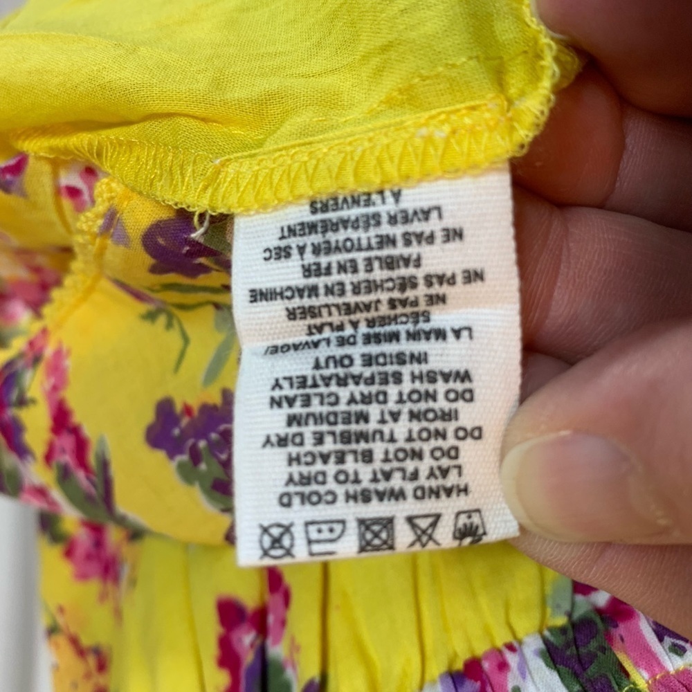 Maisie 100% Cotton Short Puff Sleeve Floral Ruffle Mini Dress - Yellow - Large - Picture 7 of 9